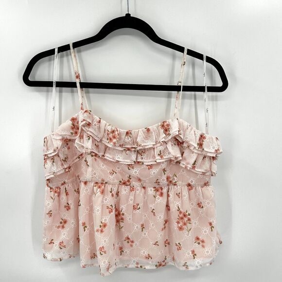 LULUS Sunny Charm Light Pink Floral Eyelet Ruffled Crop Festival Tank Top Medium - Picture 5 of 9